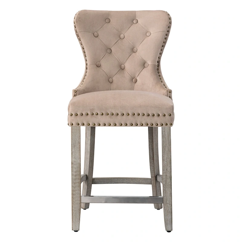 Carter 24  Wingback Tufted Nailhead Counter Stool with Antique Grey Legs