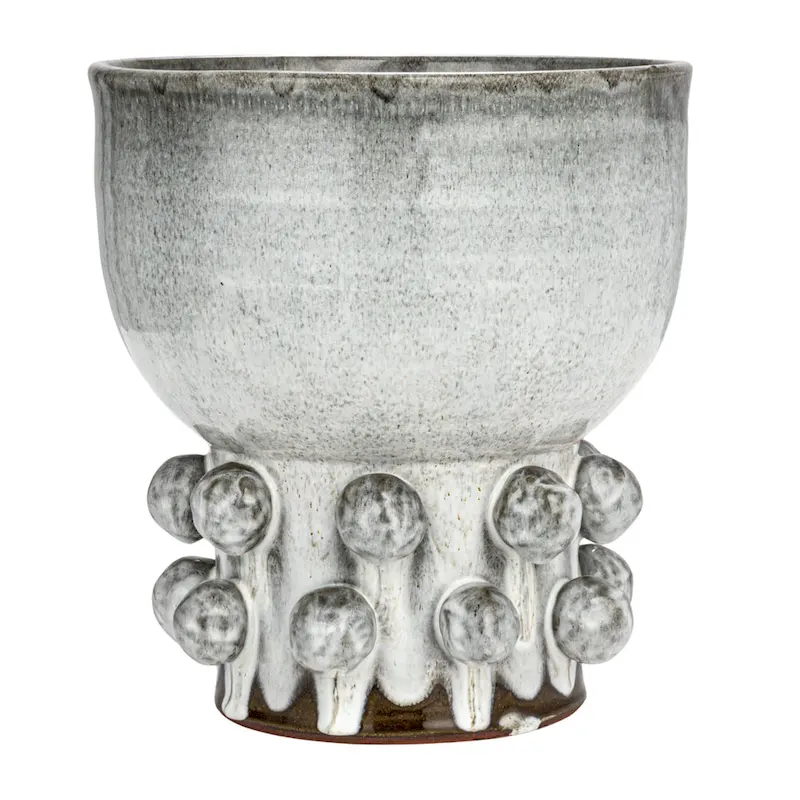 Terra-cotta Footed Vase with Raised Dots and Reactive Glaze