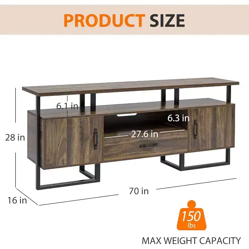 COZONY 70 Inch TV Stand Entertainment Center with Storage Drawer, Industrial Media Console Cabinet, Brown