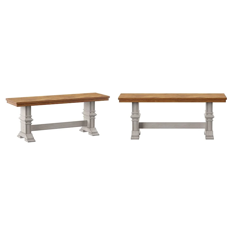 Two-Tone Trestle Leg Wood Dining Bench