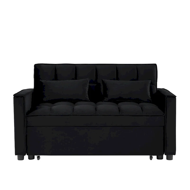 Velvet Convertible Loveseat Sleeper Sofa Couch with 2 Pillows