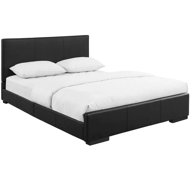 Black Faux Leather King Platform Bed Frame with Headboard – Contemporary Style, Sleeps 1–2