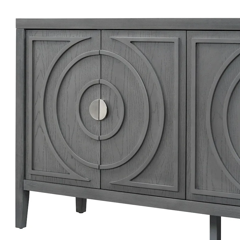 Retro Sideboard with Circular Groove Design Metal Handle