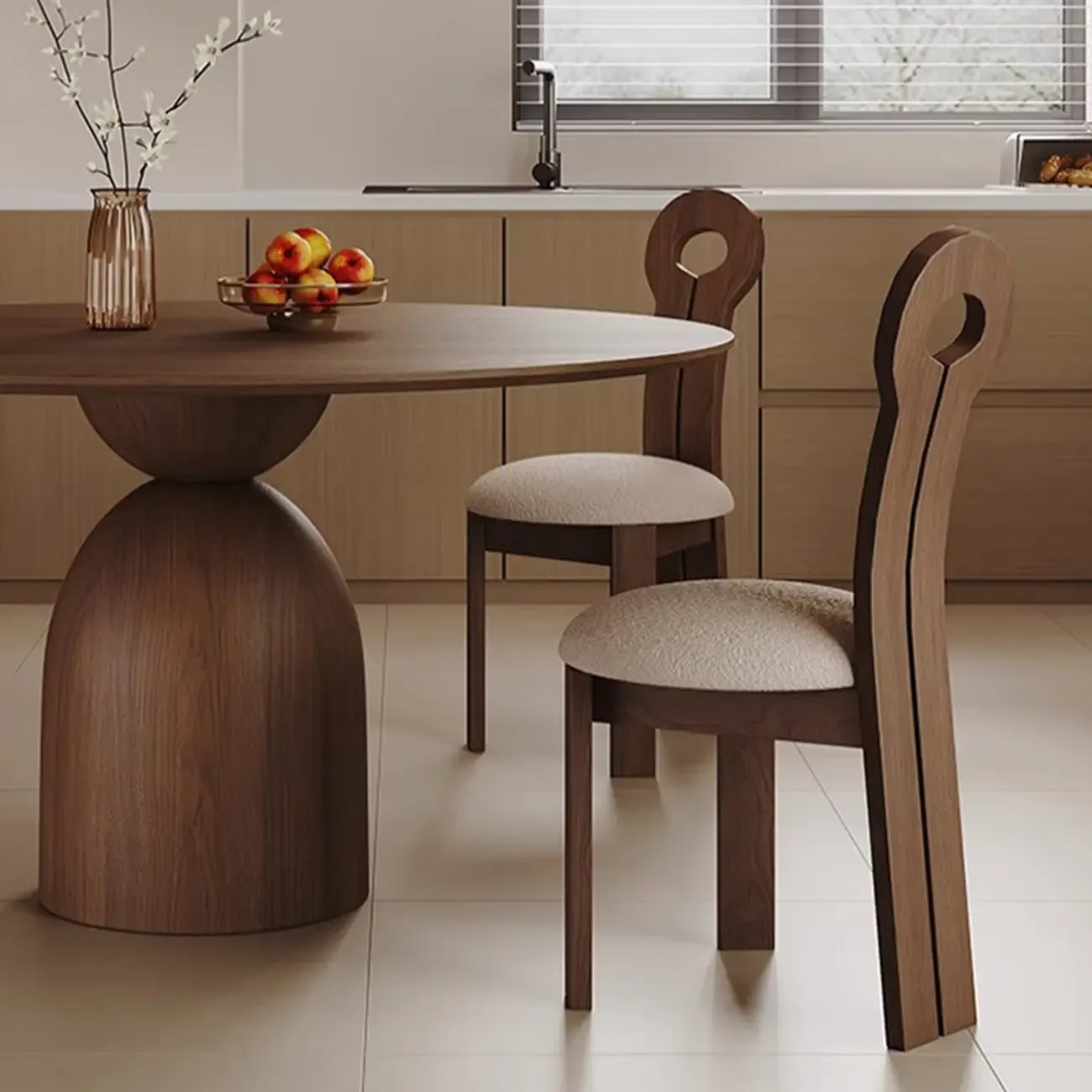 Modern Walnut Solid Wood Round Dining Table