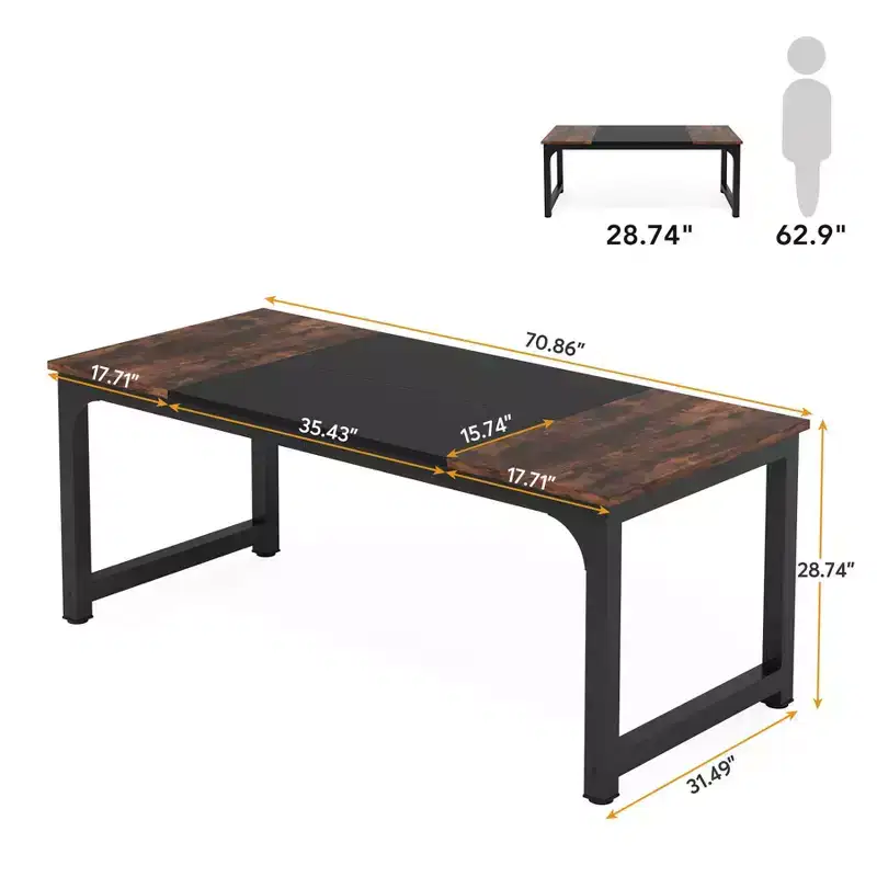 MAYEERTY 70.8 Inch Compact Conference Table, 6-Seater Office Desk with E1 Engineered Wood & 2x2 Metal Frame