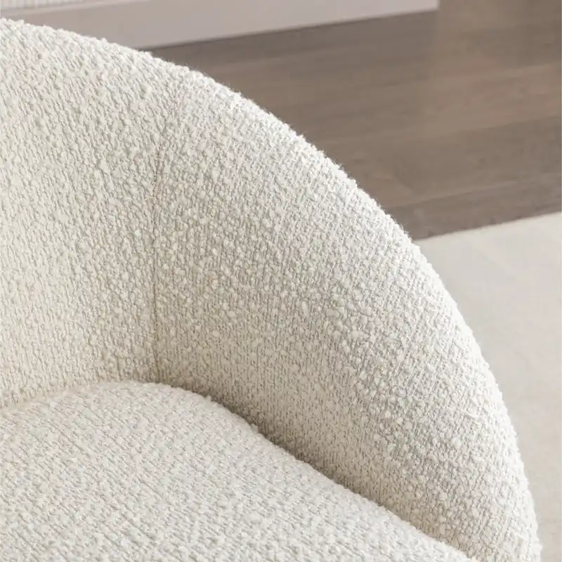Round Barrel Accent Chair with 360° Swivel Base – Boucle Fabric