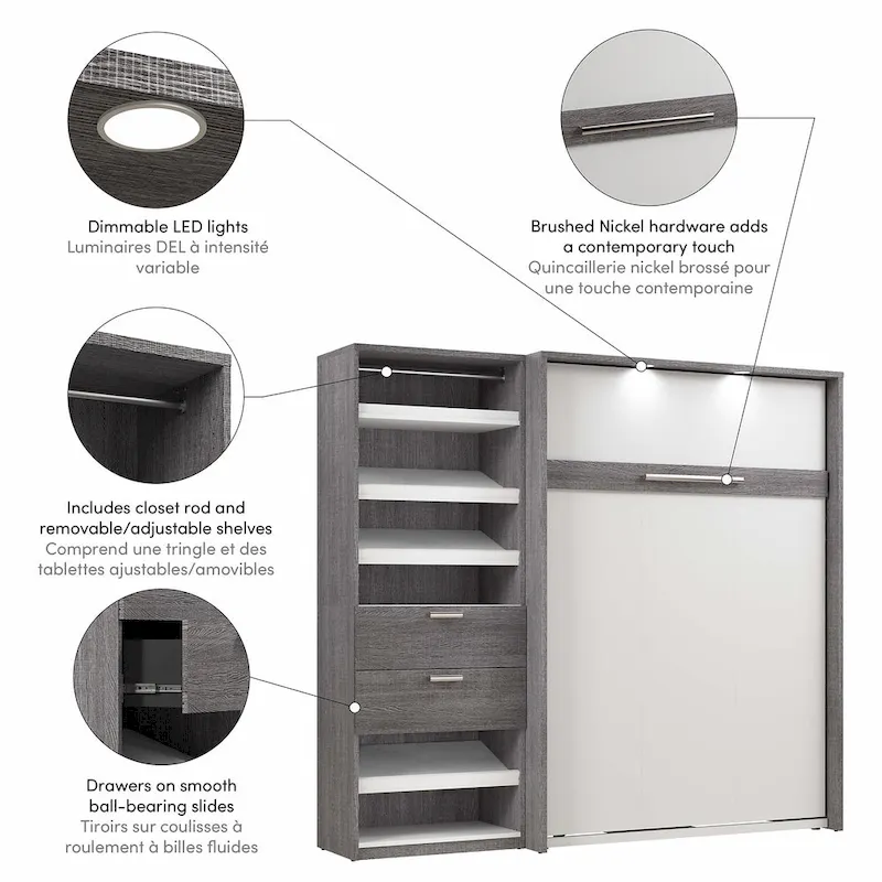 Full Murphy Bed with Closet Organizer and Drawers - Wall Mounted