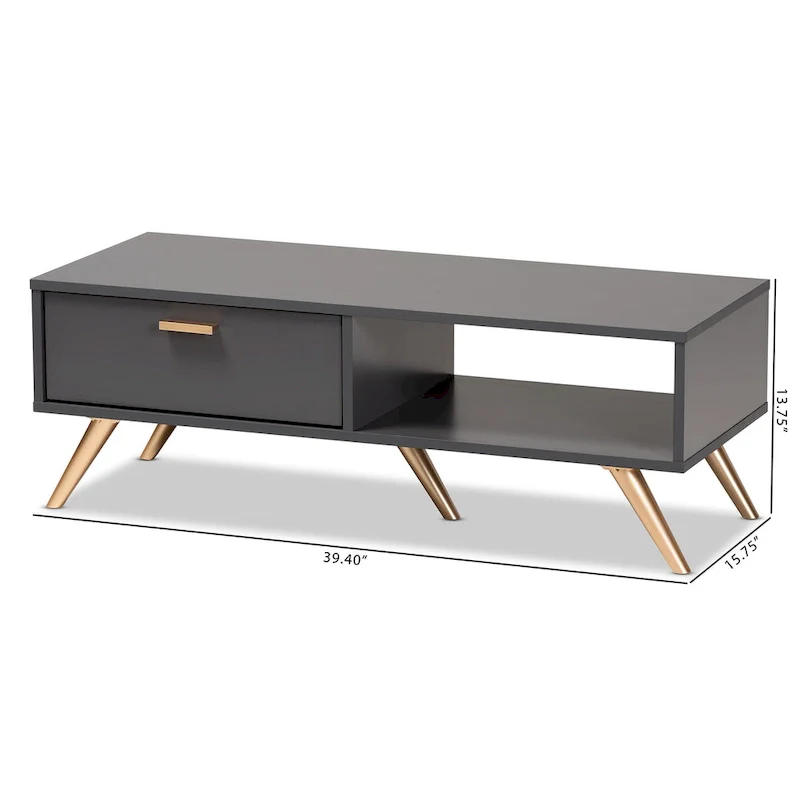 Kelson Modern Dark Grey and Gold Finished Wood Coffee Table