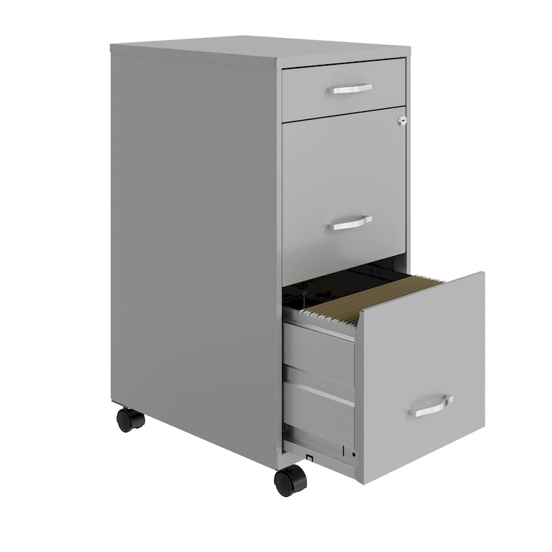 Space Solutions 18 Deep 3 Drawer Metal File Cabinet, Arctic Silver