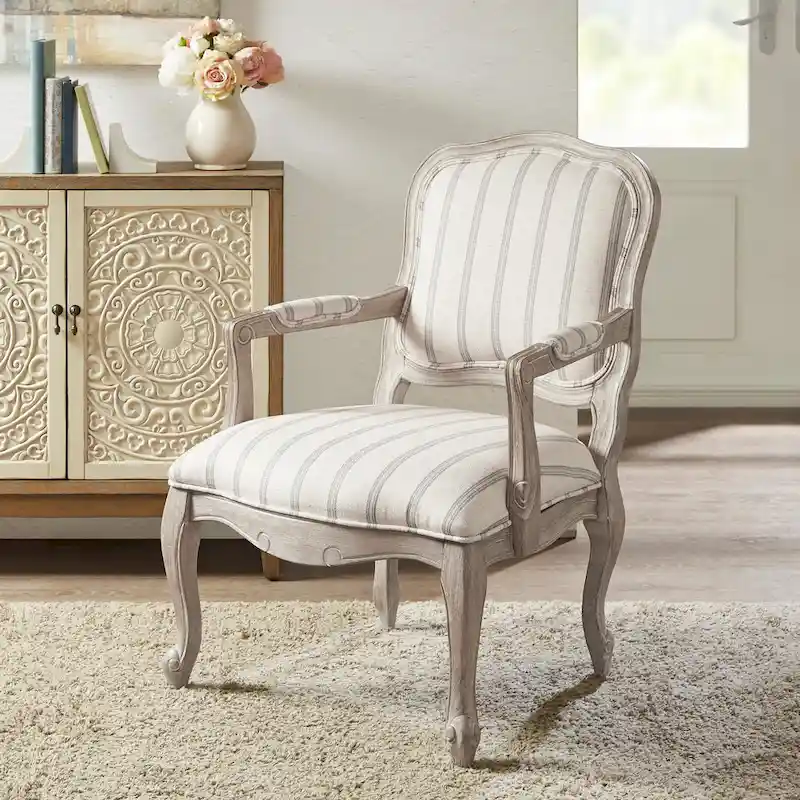 Accent Chair with Stripe Fabric Upholstery and Wood Legs