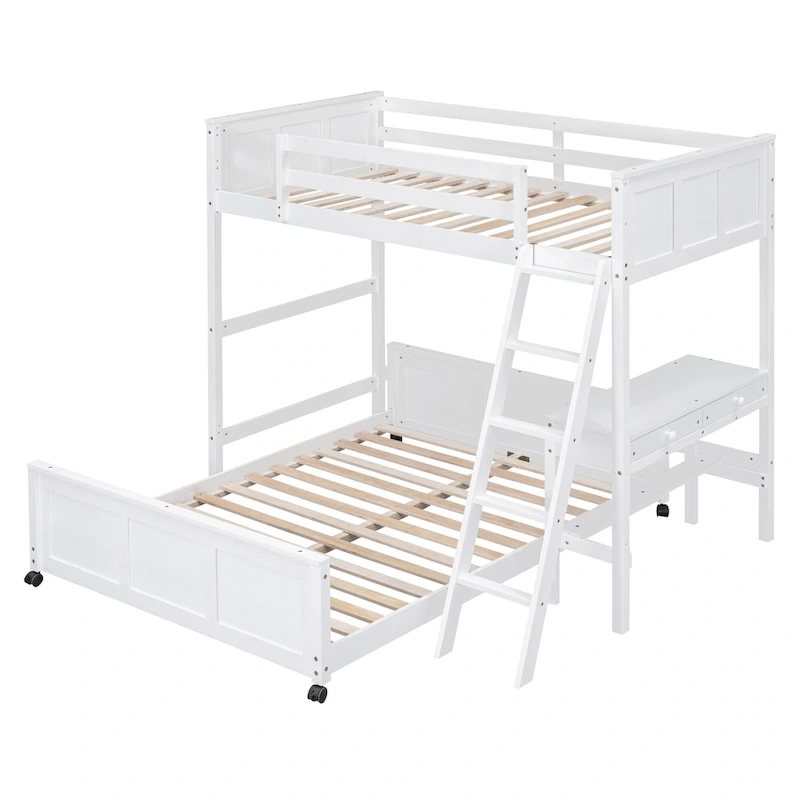 Twin Over Full Bunk Bed with Desk, Gray