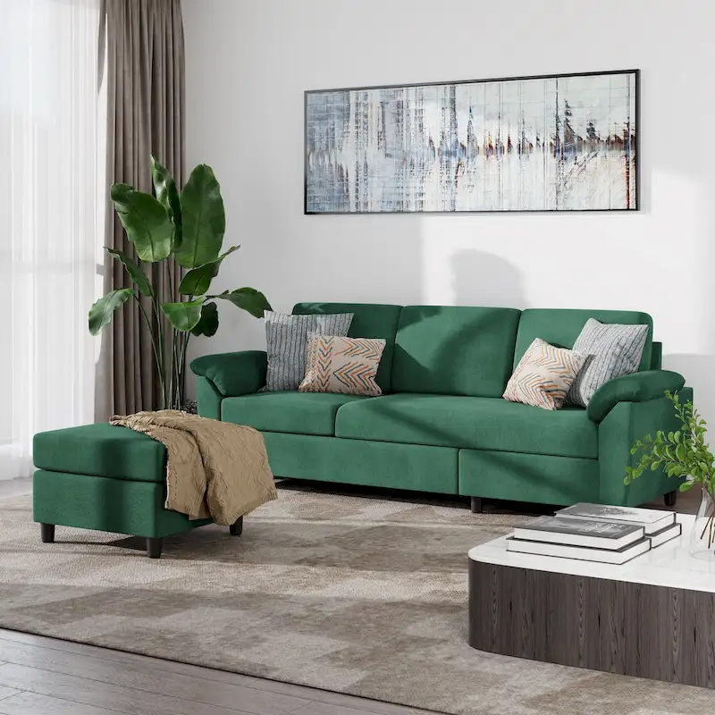 Futzca Sectional Sofa Couch, 3 Seat L Shaped Sofa with Removable Pillows
