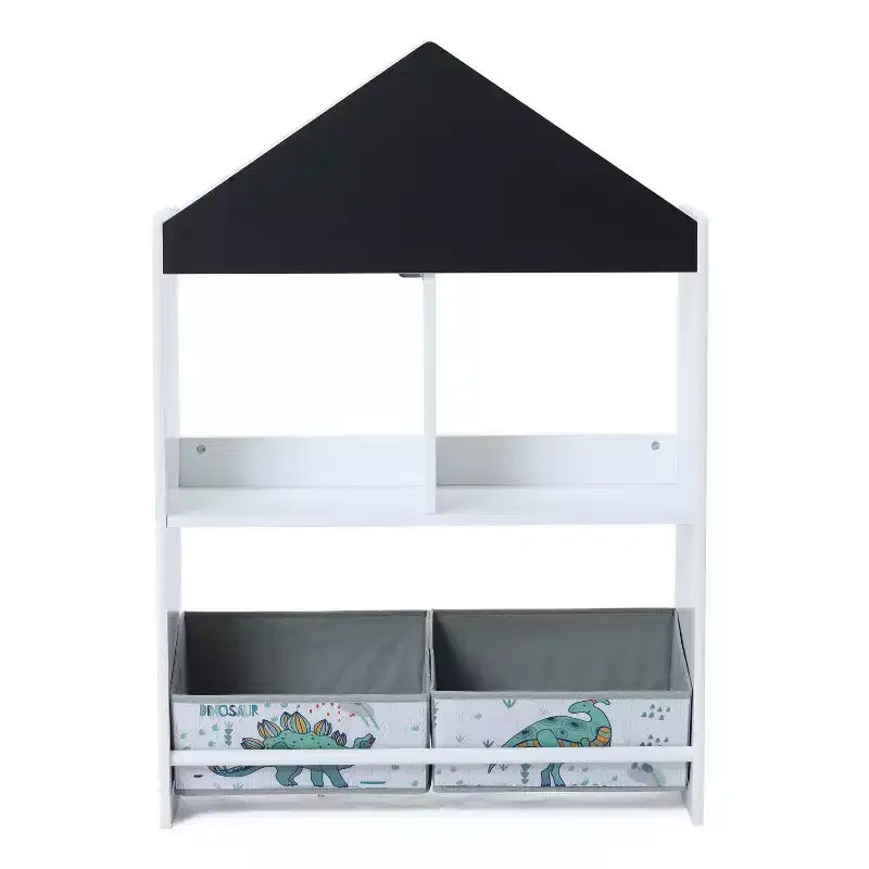 LuxenHome Kids Multi-Functional House Bookcase Toy Storage Bin Floor Cabinet with Blackboard