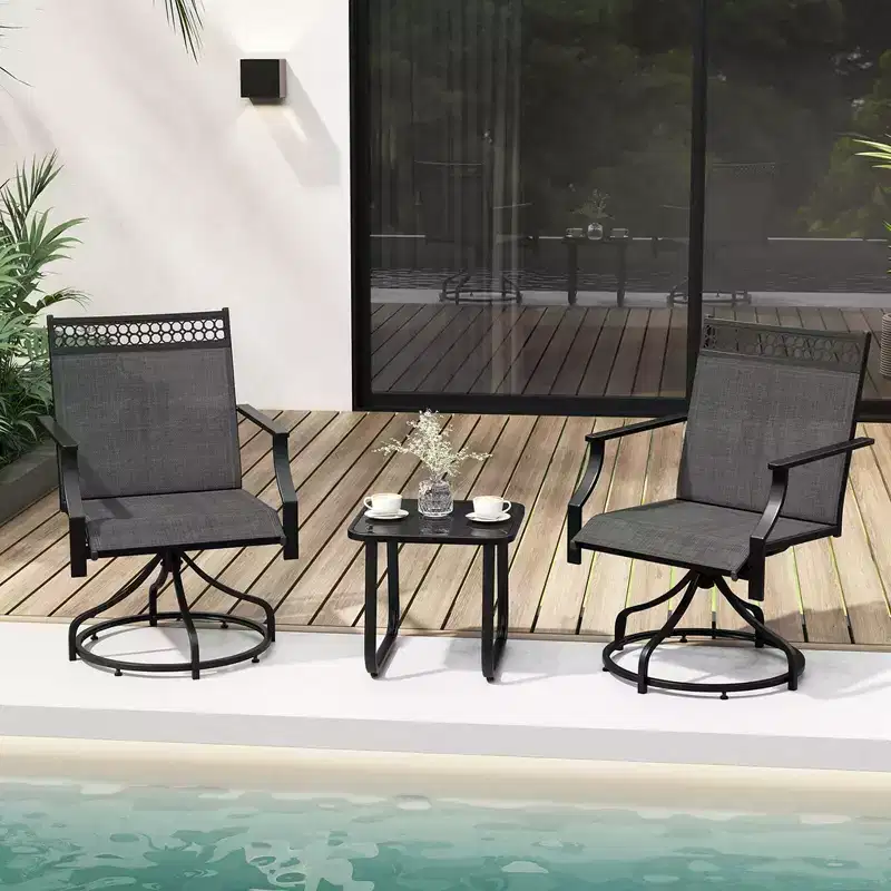 Costway Patio Swivel Dining Chairs Set of 2 with Quick-Drying Fabric and Metal Frame Brown/Gray