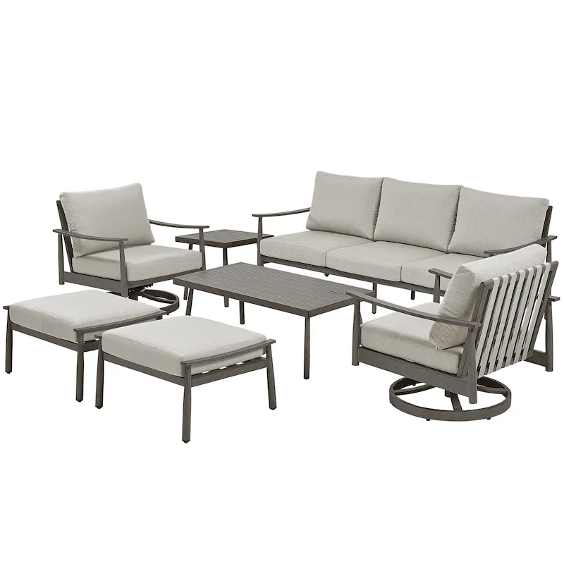 7-Piece Aluminum Patio Conversation Set, 3-Seat Outdoor Couch with Ottomans , 2 Swivel Chairsand Coffee Table