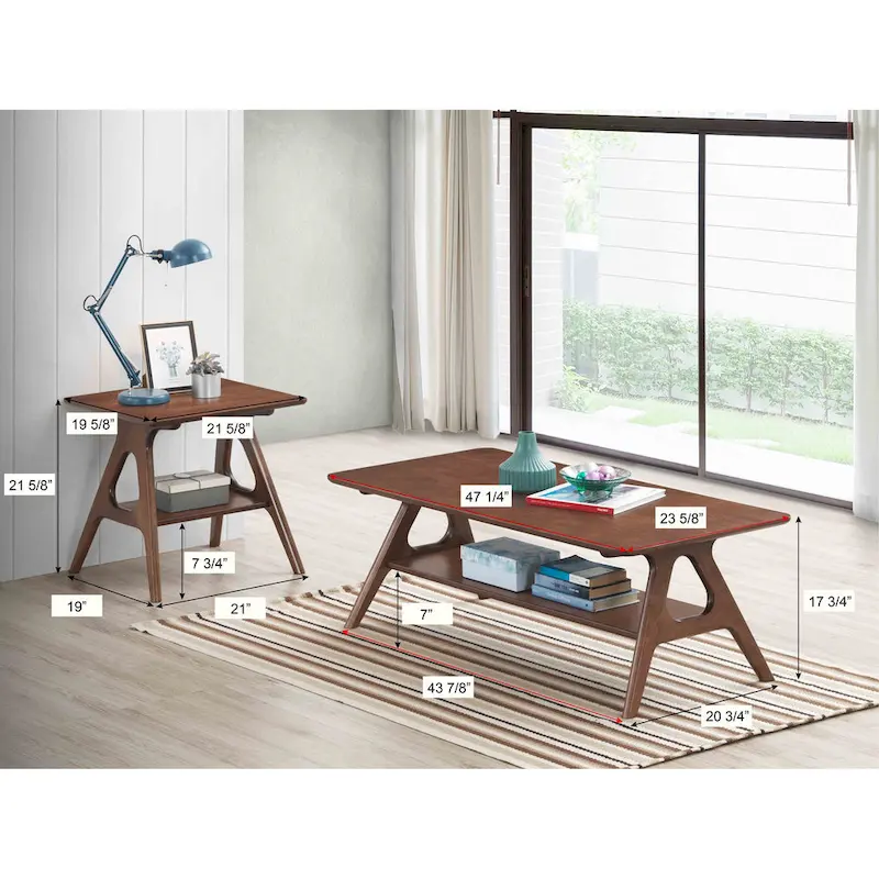 Mid-Century Modern Wood 3-Piece Coffee Table Set