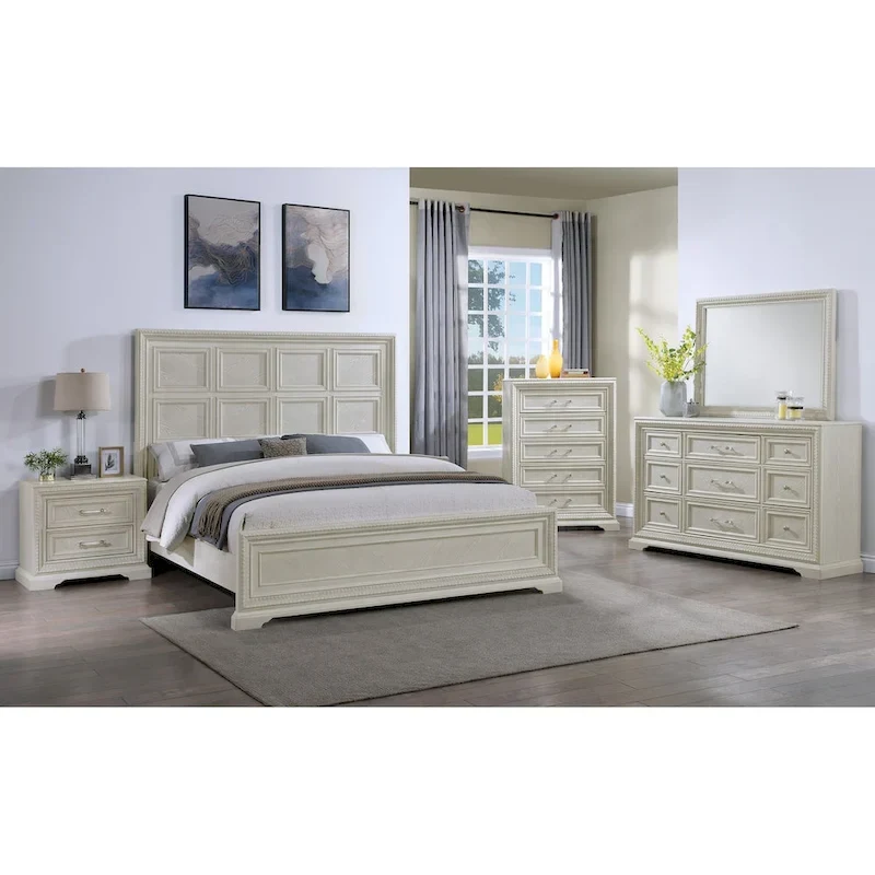 Oliver 5 Piece Cream Panel Bedroom Set