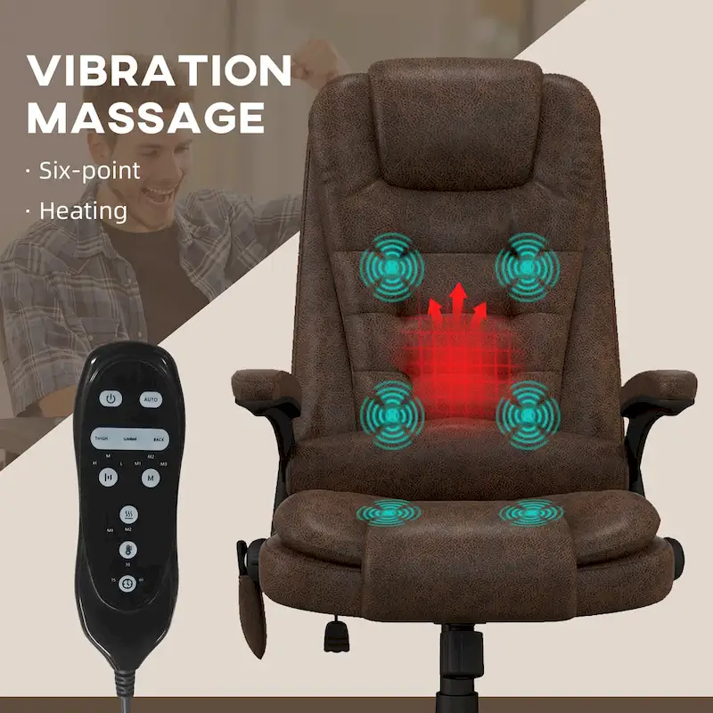 HOMCOM 6 Point Vibrating Massage Office Chair with Heat, Microfiber High Back Executive Office Chair with Reclining Backrest