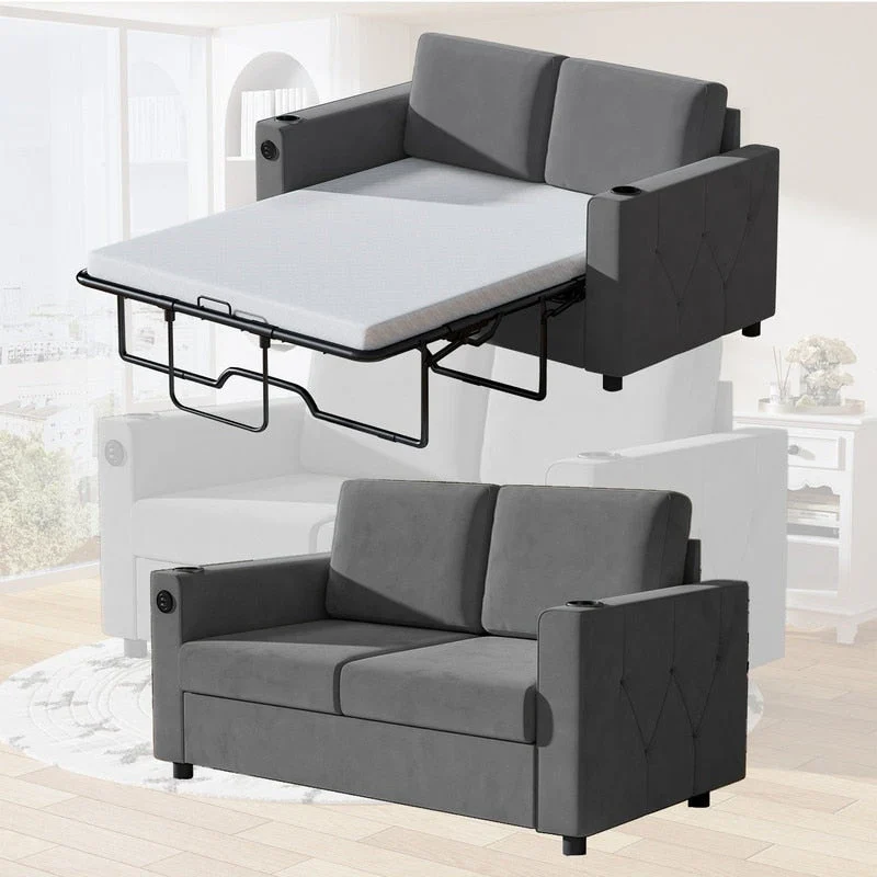 Pull Out Sofa Bed,Sleeper Sofa Couch with Memory Foam Mattress,Cup Holder,USB,Pull Out Couch Bed