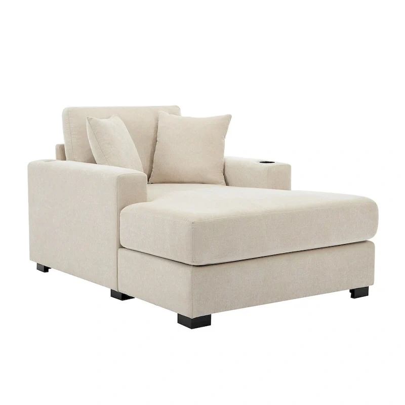 43.5  Chenille Fabric Chaise Lounger Sofa Couch with Pillows, Charge Station & Cup Holders