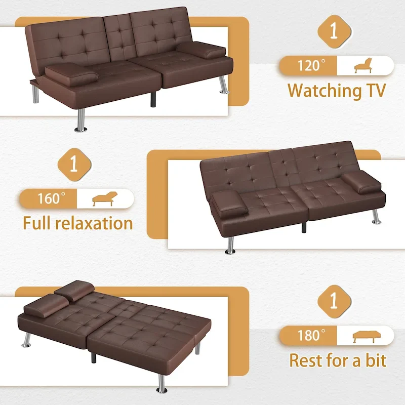 Homall Futon Sofa Bed Convertible Lounge Couch Sofa with Cupholders & Pillows