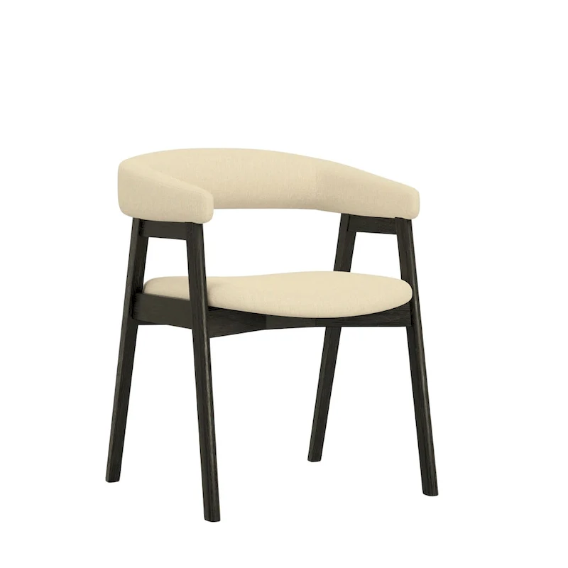Curved Back Upholstered Dining Chairs Set of 2 – Solid Rubberwood, Fabric Seat, 200 lb