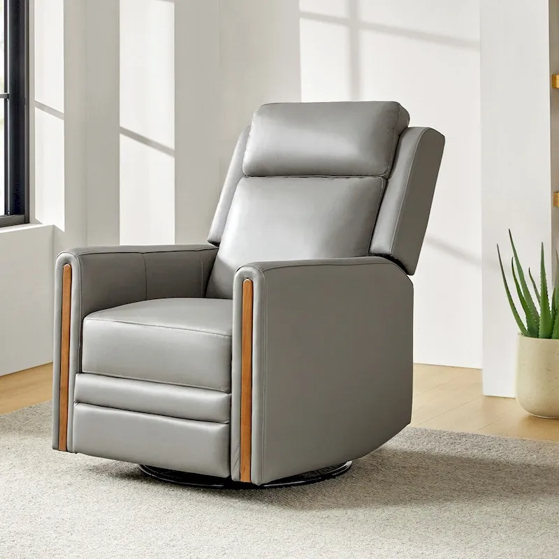 Jaime Modern Genuine Leather Rocking Swivel Power Recliner with Adjustable Headrest and Footrest by HULALA HOME