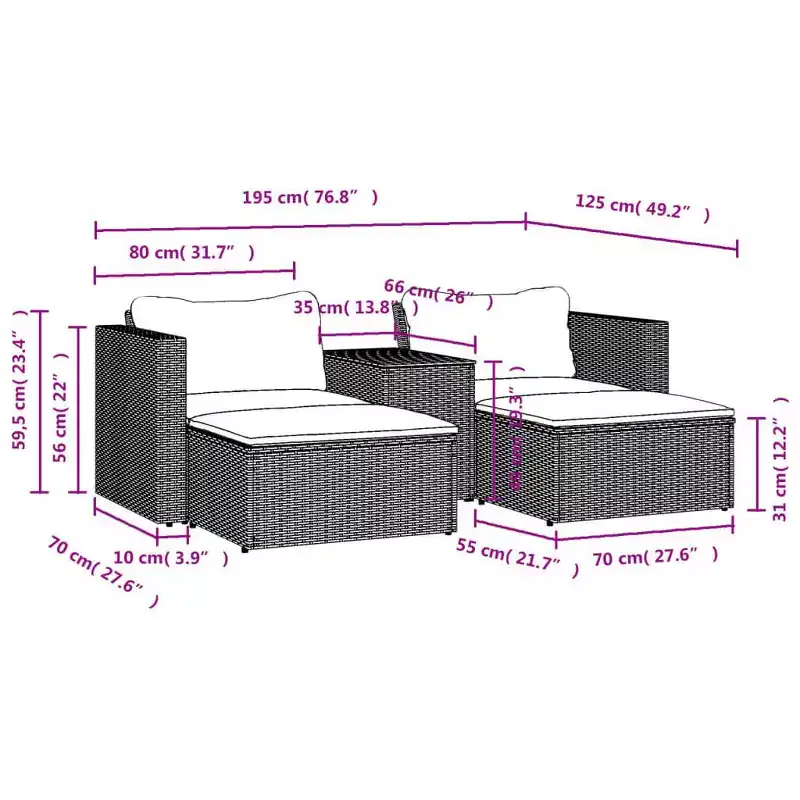 vidaXL Patio Sofa Set with Cushions Garden 5 Piece Poly Rattan Acacia
