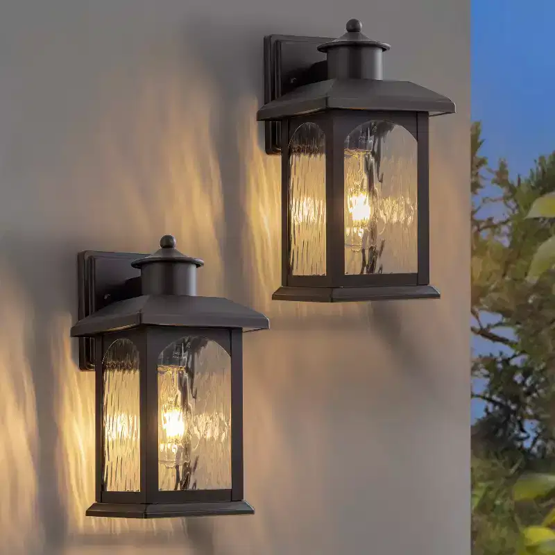 C Cattleya 2-Pack 12in. Oil Rubbed Bronze Outdoor Wall Lantern with Water Ripple Glass