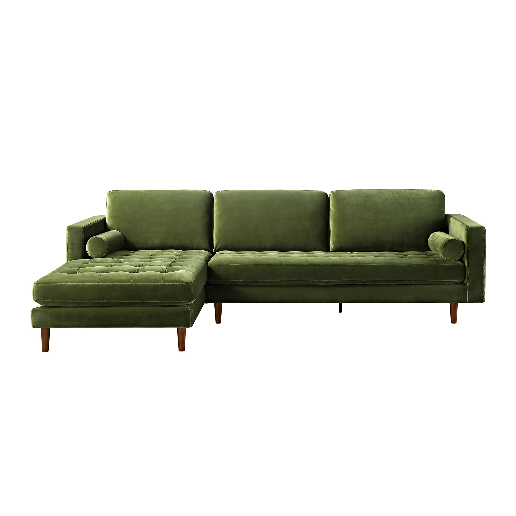 Moss Green Velvet Grand 4-Seater Chaise End Sofa, Left Hand Facing
