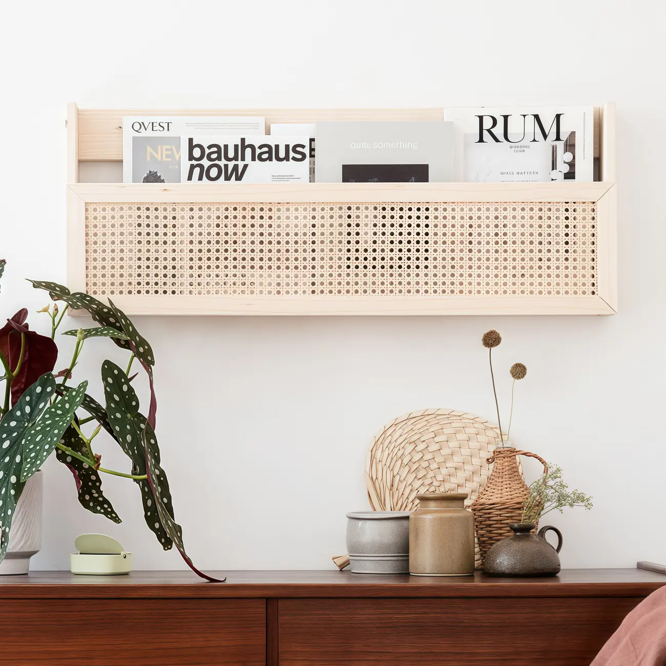 Simple Natural Wooden Open Back Wall-Mounted Bookshelves