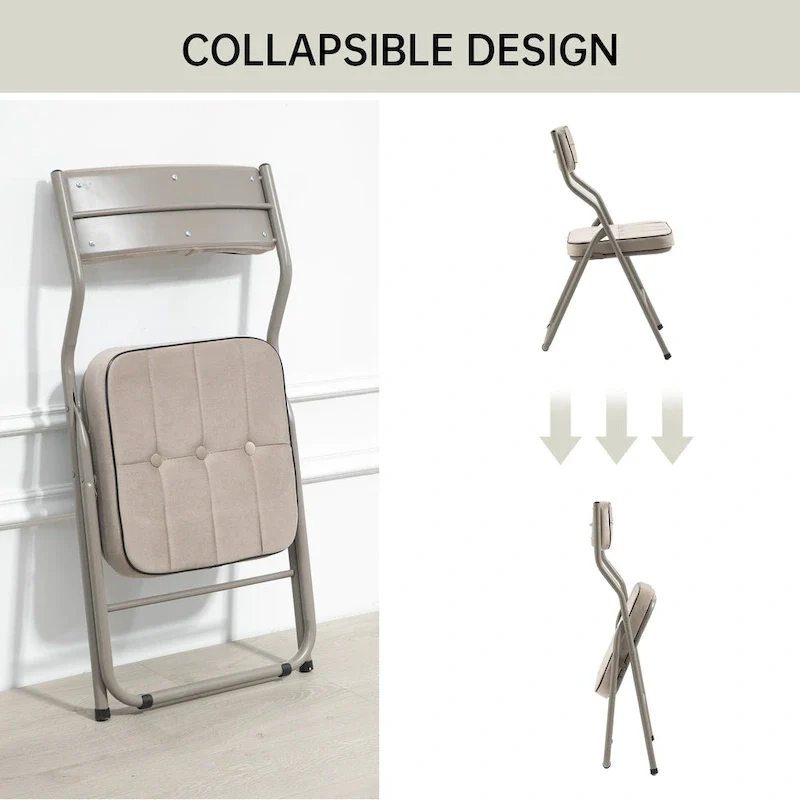 Velvet Upholstered Steel Tufted Folding Dining Chairs(set of 4)