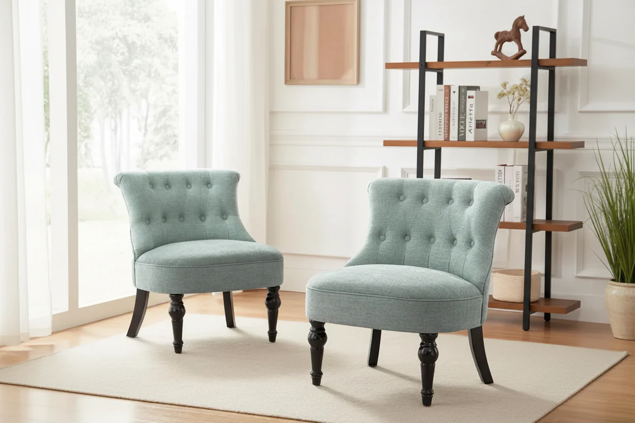 Armless Accent Chair with Tufted Back, Set of 2