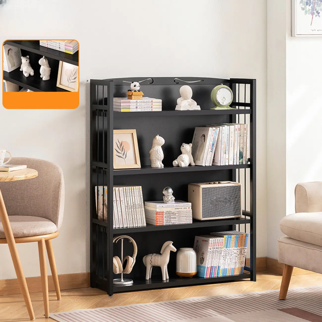 Premium Bamboo Modern Black 5-Shelf Open Bookshelf