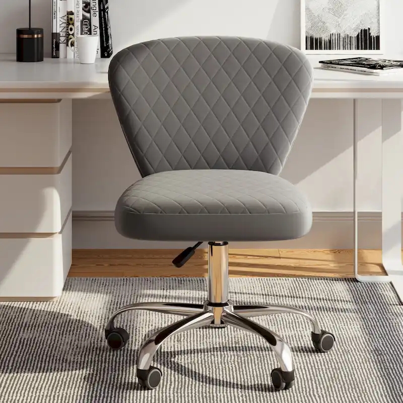 Blue/Grey/Pink/Beige Velvet Armless Swivel Office Chair, 1-Person