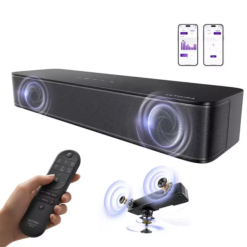 ULTIMEA 2.1ch Compact Soundbar for TV, 3 Built-in Subwoofer, App Control, 120W Peak Power, Bluetooth 5.4, OPT/AUX, PC&TV Sound Bar
