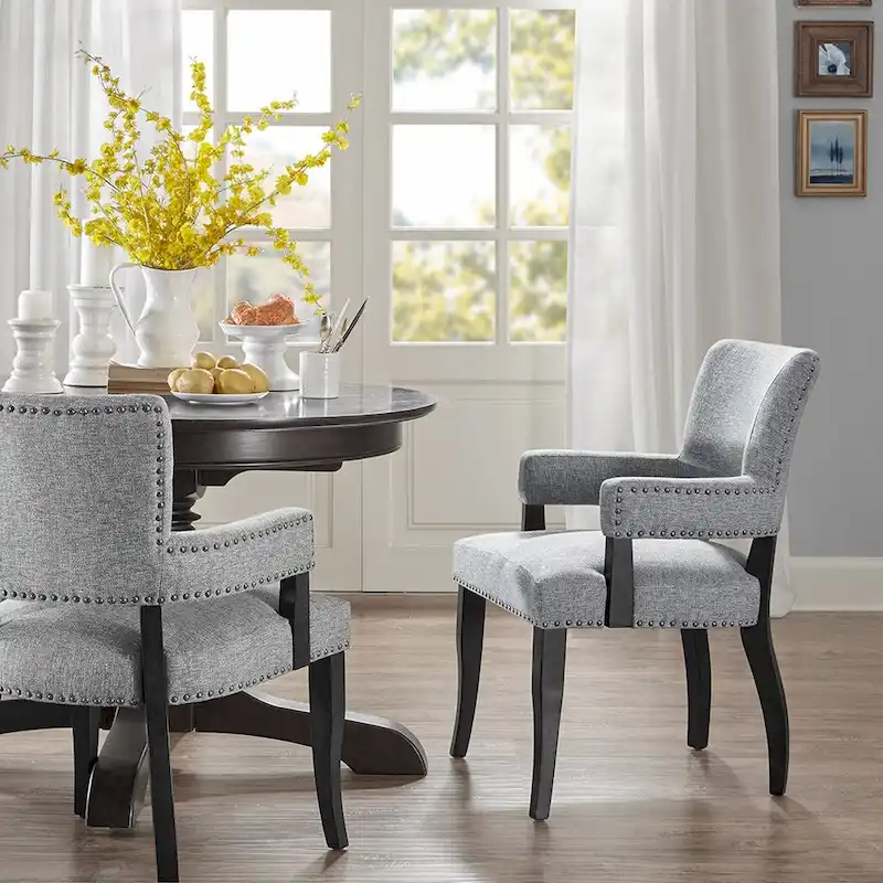 Arm Dining Chair 1 Piece, Silver Nailhead trim Dining Room Chairs