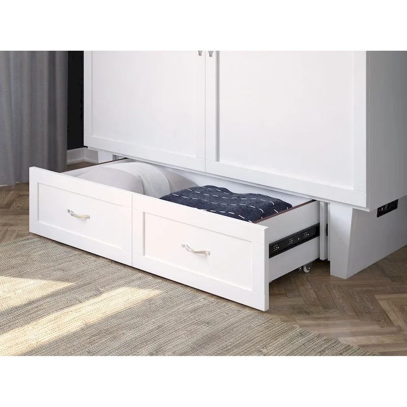 Queen Murphy Bed Chest with Mattress and Built-In Charger