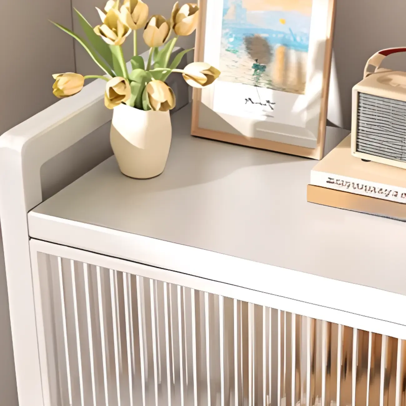 Flip-up Cover Modern Closed Back Metal 5-Shelf Bookcase