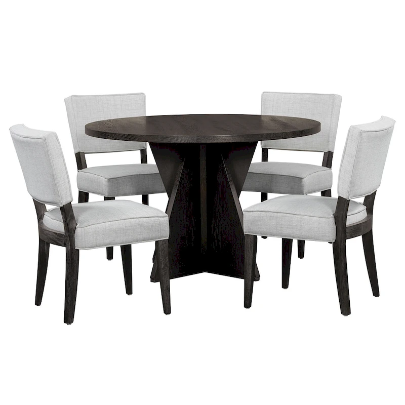 5-Piece Round Dining Table with 4 Upholstered Chairs