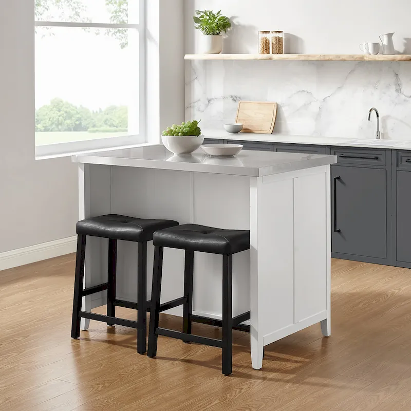 Silvia Stainless Steel Top Island W/Uph Saddle Stools - 47d x 46w x 36.5h