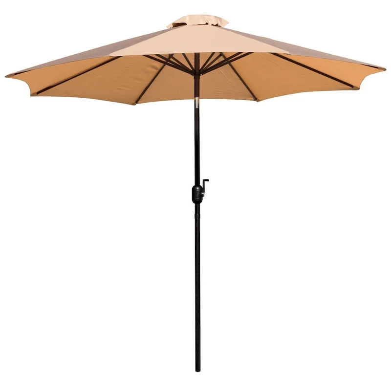Black Steel Framed 35 Square Faux Teak Patio Table-Tan 9FT Patio Umbrella-Base