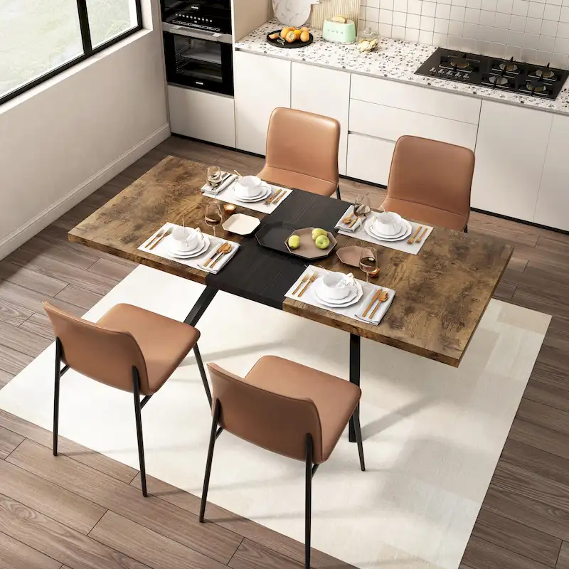 Retro Rectangular Dining Table with   Top and Black Embossed Center Plate