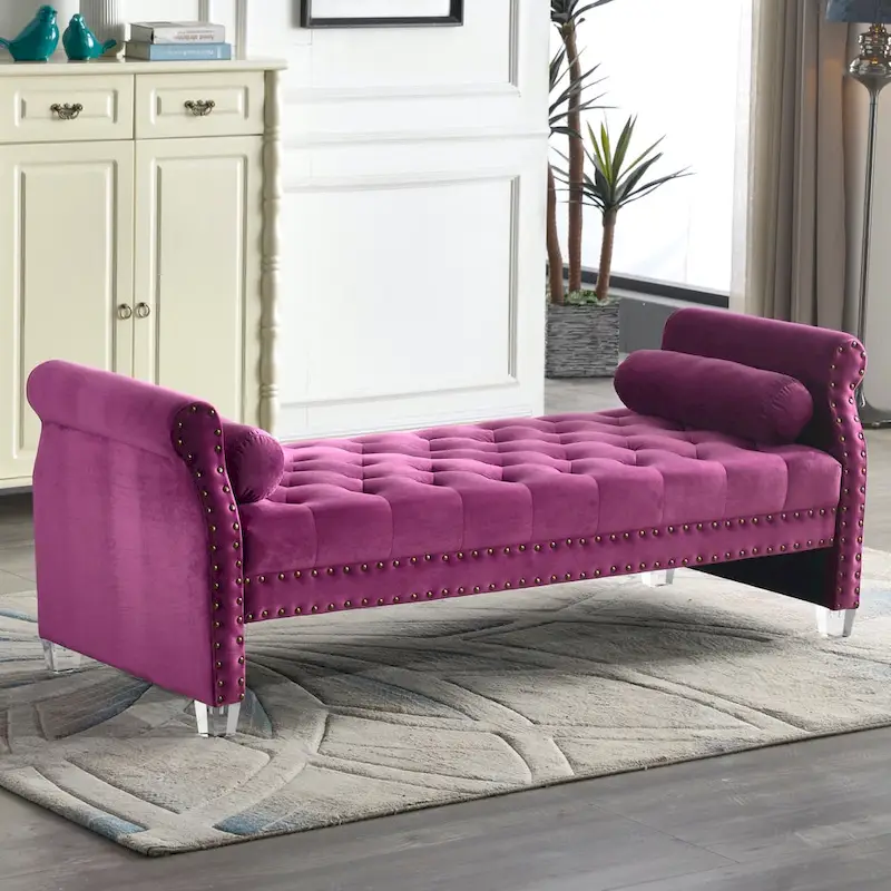 Velvet Tufted Sofa Bed with Flared Arms and Acrylic Legs