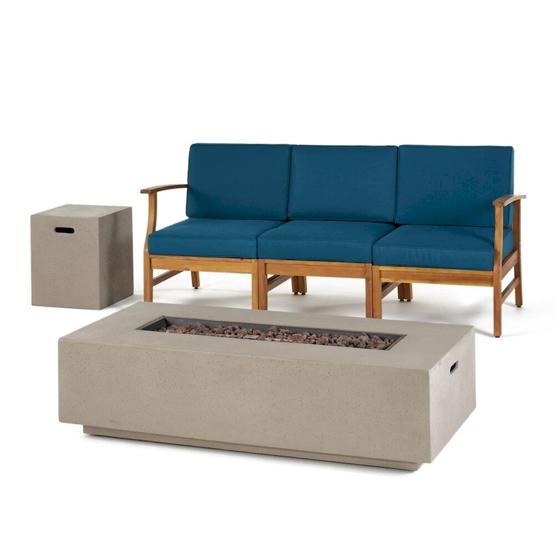 Perla Outdoor 5-piece Acacia Wood Sofa Fire Pit Set by Christopher Knight Home