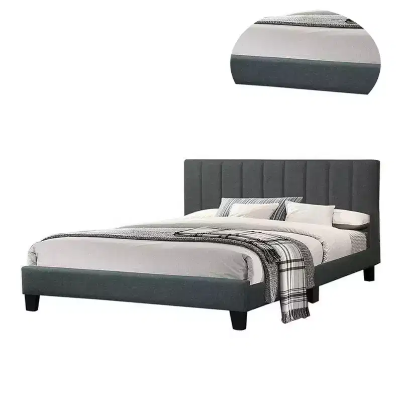Royal Hampton Modern Platform Full Size Bed, Plush Tufted Upholstery, Charcoal Gray