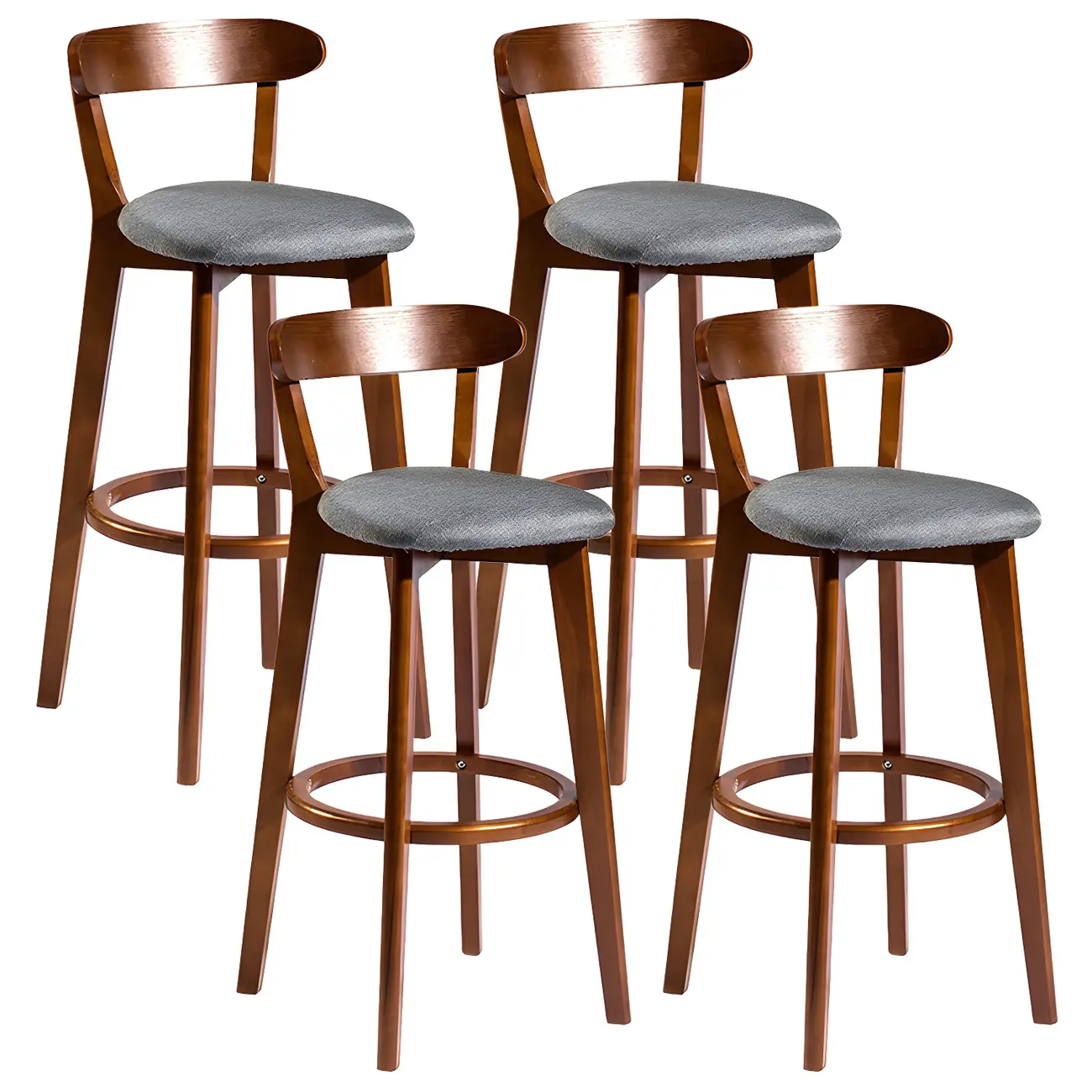 Wooden Upholstered Low Back Bar Height Stools Set of 2