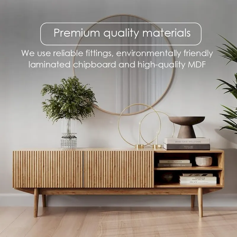 TV Stand Console Fits TV's up to 65 in. with Wood Legs in Mid Century Modern Scandinavian Design