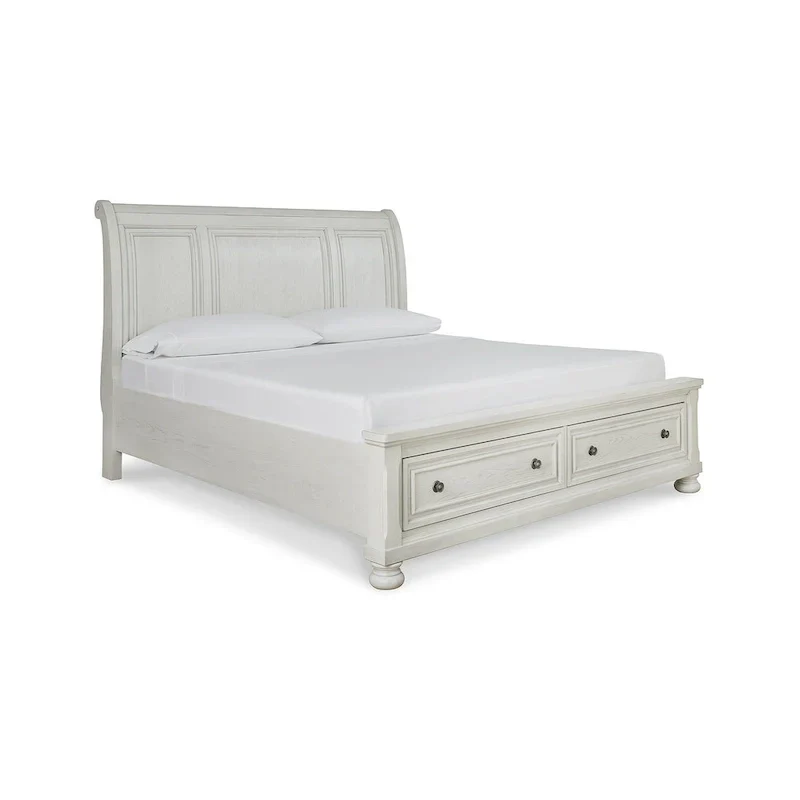 Sleigh Bed with Storage Footboard - Antique White