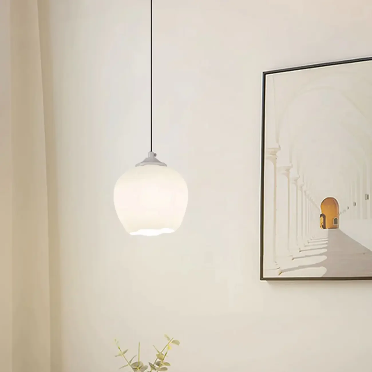 Kids Bedside White Glass Tulip Pendant Lamp